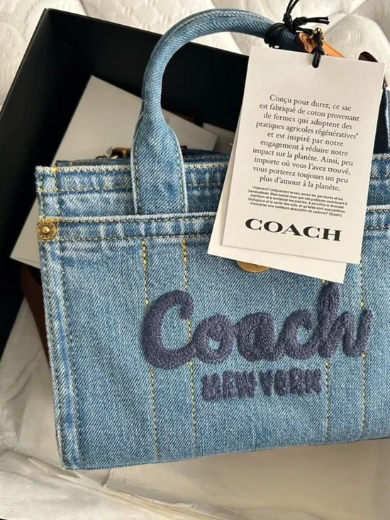 Coach Mini Cargo Denim Tote with Embroidered Logo - Picture 4 of 11